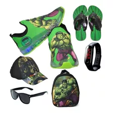 Tênis Led Hulk + Chinelo+ Boné + Relógio + Óculos + Mochila 