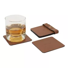 Descanso De Copos Para Mesa Em Couro C/ 6 Pçs Mariart Cor Camel