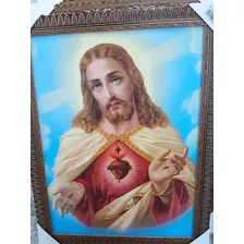 Quadro Parede Religioso Imagem Coração De Jesus C 44 X 33