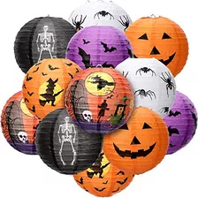 12 Linternas De Papel De Halloween Diseños De Jack O'l...