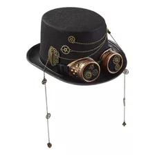 Black Steampunk Top Hat Cosplay Con Gafas Para Hombres