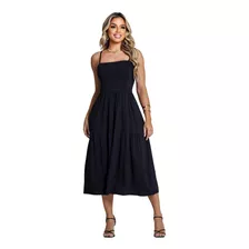 Vestido Midi De Alça Elegante Soltinho Rodado Moda Casual