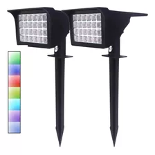 Kit 2 Luminária Solar 30w Jardim Decoração Espeto Led Rgb