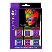 Tinta Facial Neon Fluorescente Liquida Com 6 Cores + Pincel