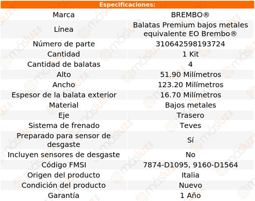 Balatas Bajos Metales Tra Saturn Sky 07 Brembo Foto 4