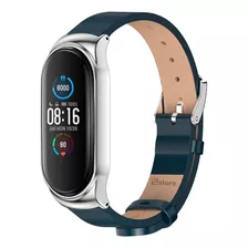 Correa Cuero Compatible Xiaomi Mi Band 3 Y 4 Metal Azul-sil