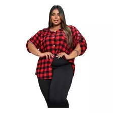 Camisa Camiseta Feminina Plus Size Xadrez Viscolinho 