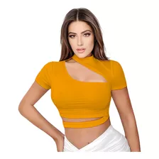 Blusa Crop Top Asimetrica Ajustada Mujer Moda Casual