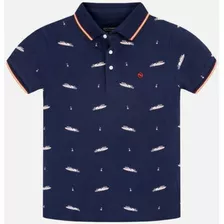 Polo Manga Corta Estampado Contraste Niño 6138 Añil