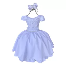 Vestido Infantil Branco Acomp Tiara De Brinde + Saiote