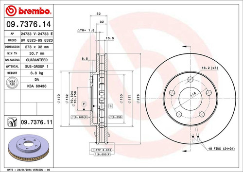 Disco De Freno / Oldsmobile Regency Base 1998 Delantero Vent Foto 2