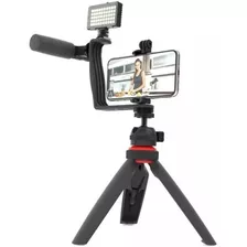 Vlog Streaming Trípode + Iluminador Led + Micrófono+ Control