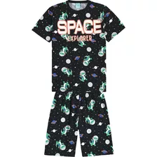 Pijama Infantil Masculino Verão Preto Space Explorers - Kyly