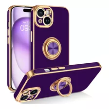 Funda Bentoben, Anillo, P/ iPhone 15, Morado Oscuro, Dorado