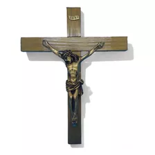 Crucifixo Madeira De Parede Imagem Jesus 30cm Resina Cruz