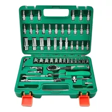 Kit De Herramientas En Caja Verde Dados + Ratchet: 53 Piezas