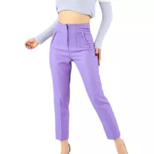 Pantalon Tiro Alto De Vestir Con Pinzas Amarillo