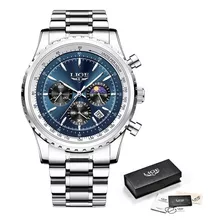 Reloj Lige Lg8989k Cronógrafo Acero Azul