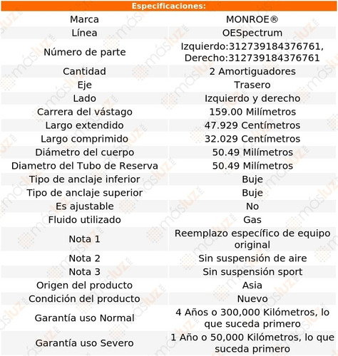 Kit 2 Amortiguadores Tra Gas Oespectrum Rx450h Lexus 10/15 Foto 3