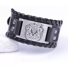 Pulseira Couro Bracelete Ragnar Barco Viking Celta Runas