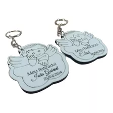 20 Chaveiros Lembrança Batizado Anjo Personalizado Mdf 3mm