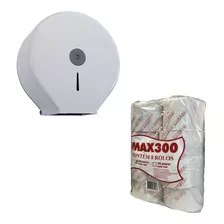 Suporte Porta Papel Higiênico Rolão + 08 Rolo Papel Max300