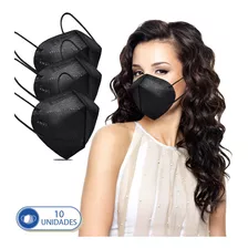 10 Máscara Não Reutilizáveis Pff2 Kn95 Pretas Para Proteção Cor Preta