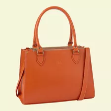 Bolsa Feminina Tote Estruturada De Couro Legítimo Laranja