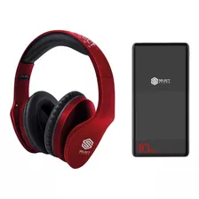 Paquete Audifonos Bluetooth Bth025 + Power Bank De 10000 Mah Color Rojo