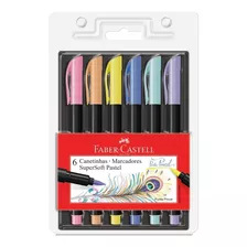 Canetinha Brush Pen Supersoft Pastel 6 Cores Faber Castell