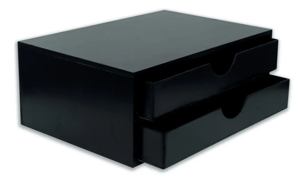 Gaveteiro Organizador Preto Office Mdf 2 Gaveta Papel Folha