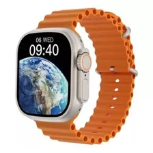 Smartwatch Gn W68+ Ultra W68+ Ultra Series 8 2.2 Caixa Branca, Pulseira Laranja E O Arco Prateado