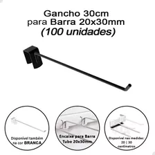 Kit 100 Gancho Expositor 30cm P/ Régua Barra 20x30mm Loja Cor Preto