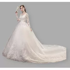 Vestido Para Novia Elegante Con Cola Y Encaje Super Lindo