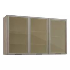 Armário Aéreo Cozinha 120cm 3porta Vidro Greta Crema Megasul