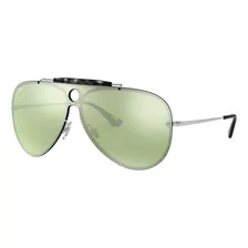 Anteojos De Sol Ray-ban Blaze Shooter Standard Con Marco De Metal Color Polished Silver, Lente Dark Green/silver Espejada, Varilla Silver De Metal - Rb3581n