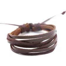 Pulseira De Couro Marrom Ajustável Masculino/ Feminino