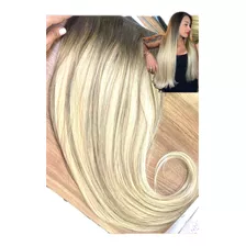 Cabelo Loiro Pérola Platinado Mechado Liso 70 Cm Com 100g