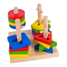 Juego De Motricidad Fina Niños Figuras Geométricas Madera