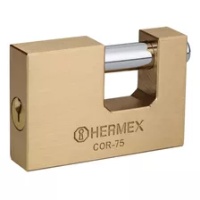 Candado Antipalanca 75 Mm Cuerpo Latón Sólido Hermex Color Dorado