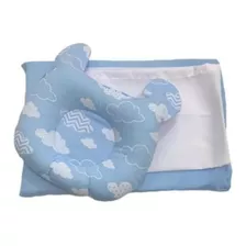 Travesseiro Bebe Com Fronha Em Kit Narababy Azul Coroa