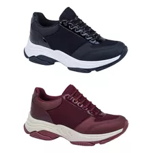 Kit Tenis Plataforma Urban Shoes Negro/vino Para Mujer 3035