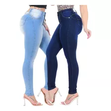  Kit 2 Calça Feminina Jeans Cintura Alta Empina Bum Bum 