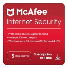 Antivirus Mcafee Internet Security 2024 - 5 Dispo - 1 Año 