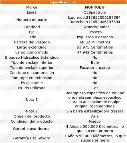 (1) Amortiguador Tra Oespectrum Gas Der O Izq Apollo 73/75 Foto 2