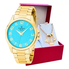 Relógio Feminino Dourado Original Champion Luxo + Pulseira 
