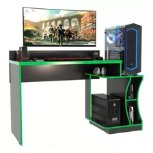 Mesa Computador Gamer C/ 2 Nichos Preto/verde - Valdemóvei