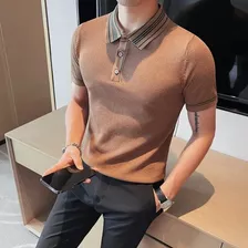 Camisa De Punto Para Hombre, Camisa Casual De Manga Corta Ad