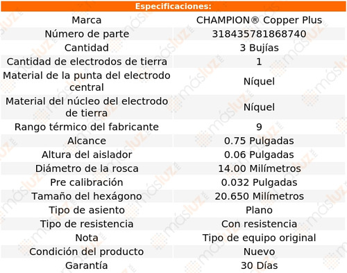 3 Bujas Kit Copper Plus Firefly L3 1.0l 94/00 Champion Foto 2