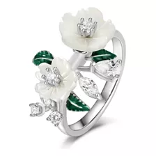 Anillo Flores Blancas, Plata 925, Nácar, Novias, Primavera